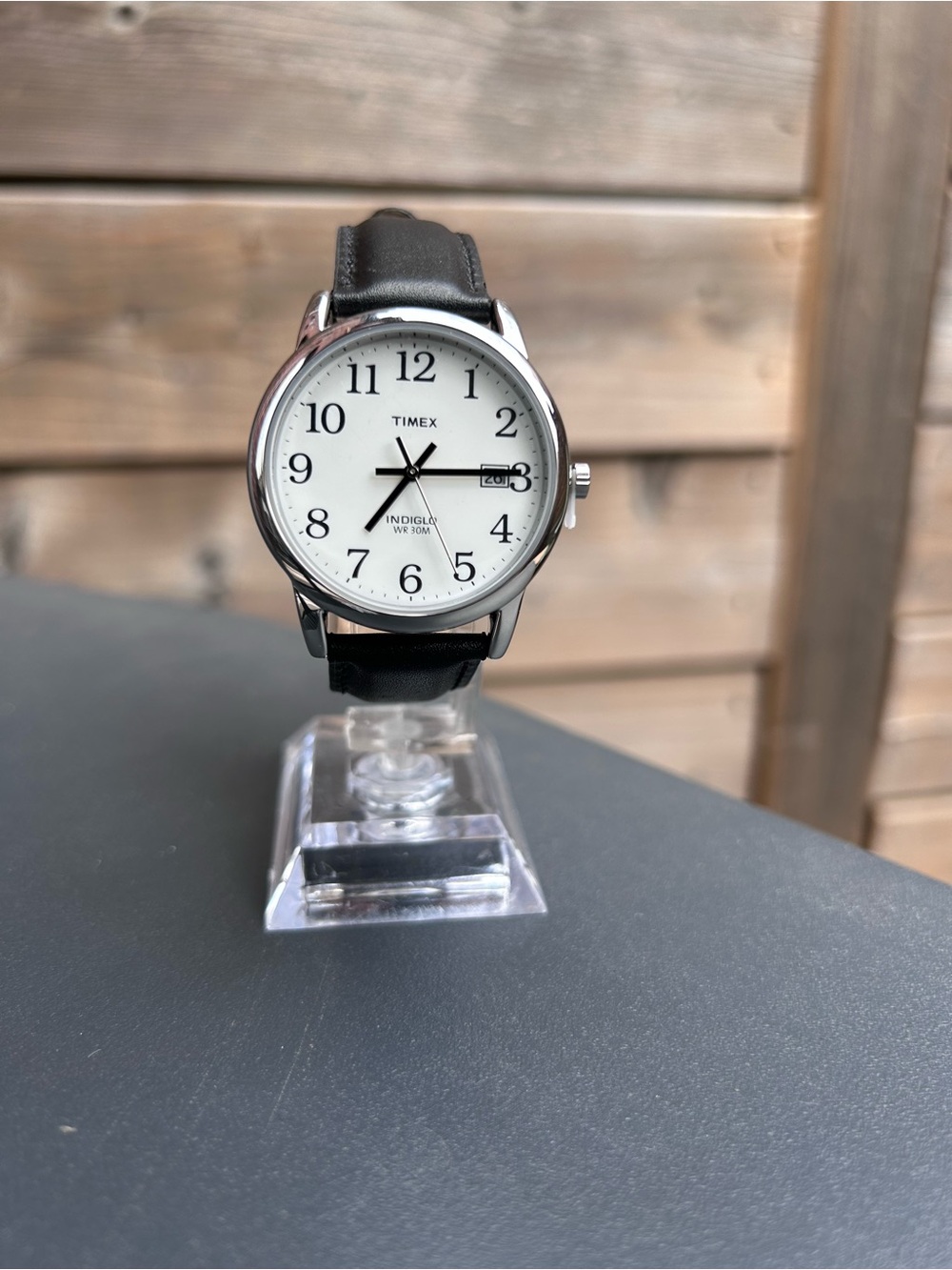 Timex White Dial Watch with Black Leather Strap